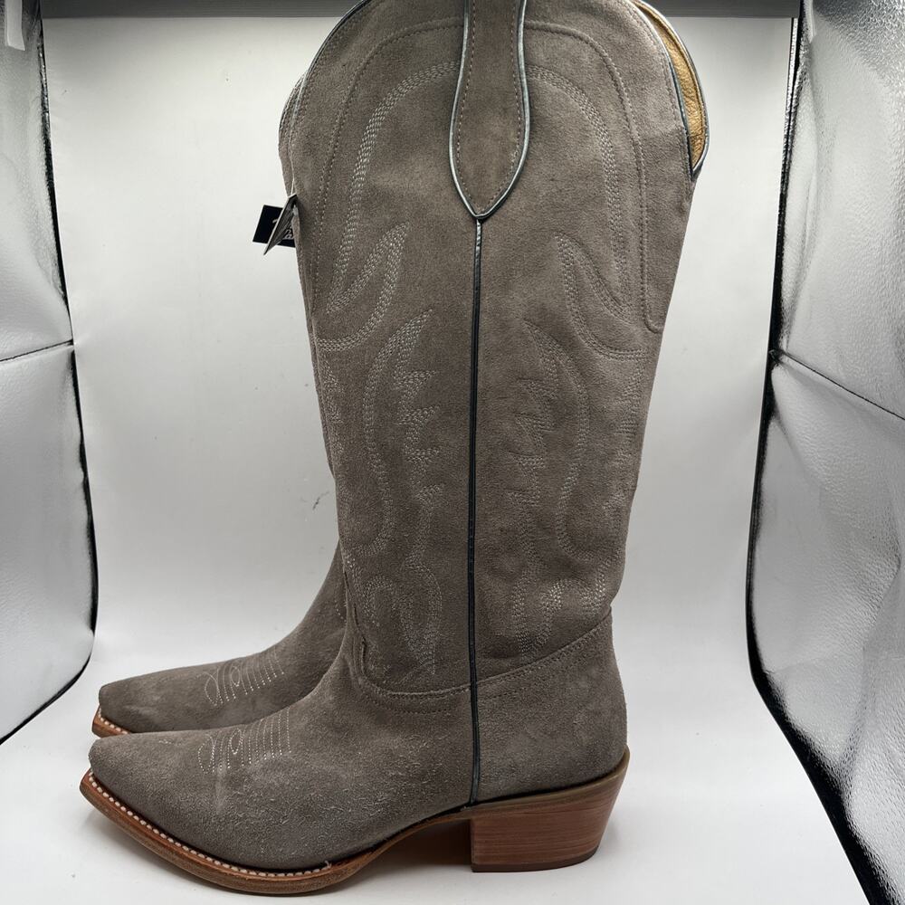 Tony Lama Ash Gray Suede Leather Western Boots women's Sz 9 B Narrow square toe - Picture 2 of 13
